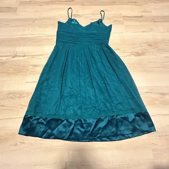 Laundry by Design Shelli Segal Petite Women 12 Dress Silk Spaghetti A-line Green - Picture 2 of 6